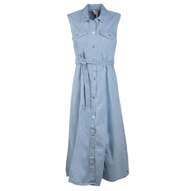 Robe longue en jean sans manches avec ceinture 100% coton Femme TOMMY HILFIGER