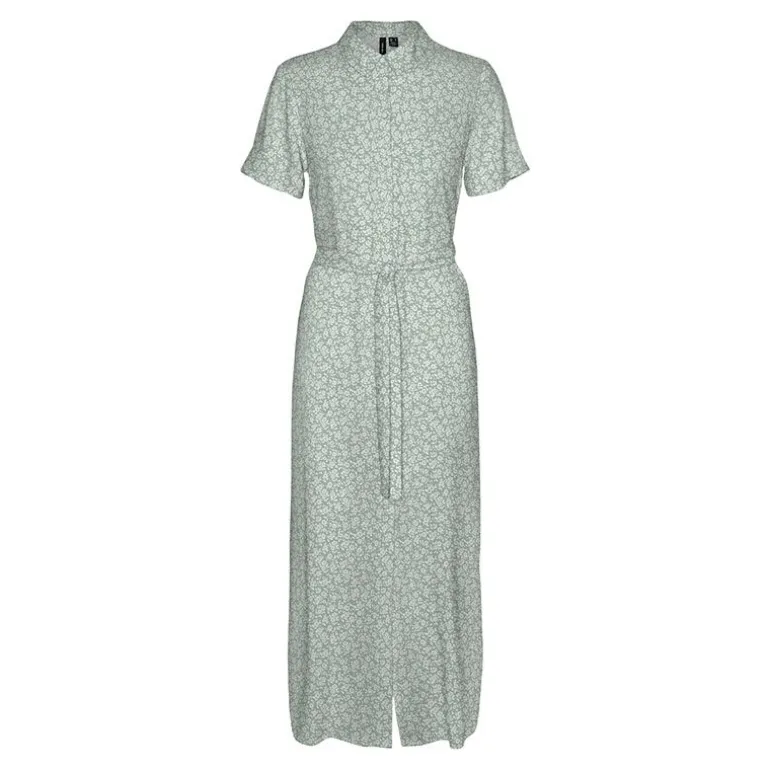 Robe longue manches courtes à petites fleurs verte Femme VERO MODA