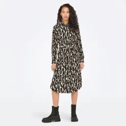 Robe longue manches longues Divya col chemise regular fit black sandshell Femme JDY