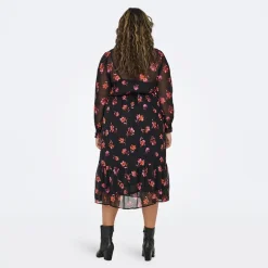 Robe longue noire à fleurs mi transparent Femme ONLY CARMAKOMA