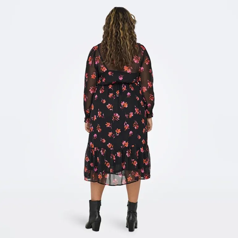 Robe longue noire à fleurs mi transparent Femme ONLY CARMAKOMA