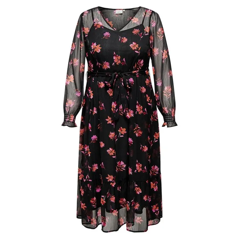 Robe longue noire à fleurs mi transparent Femme ONLY CARMAKOMA