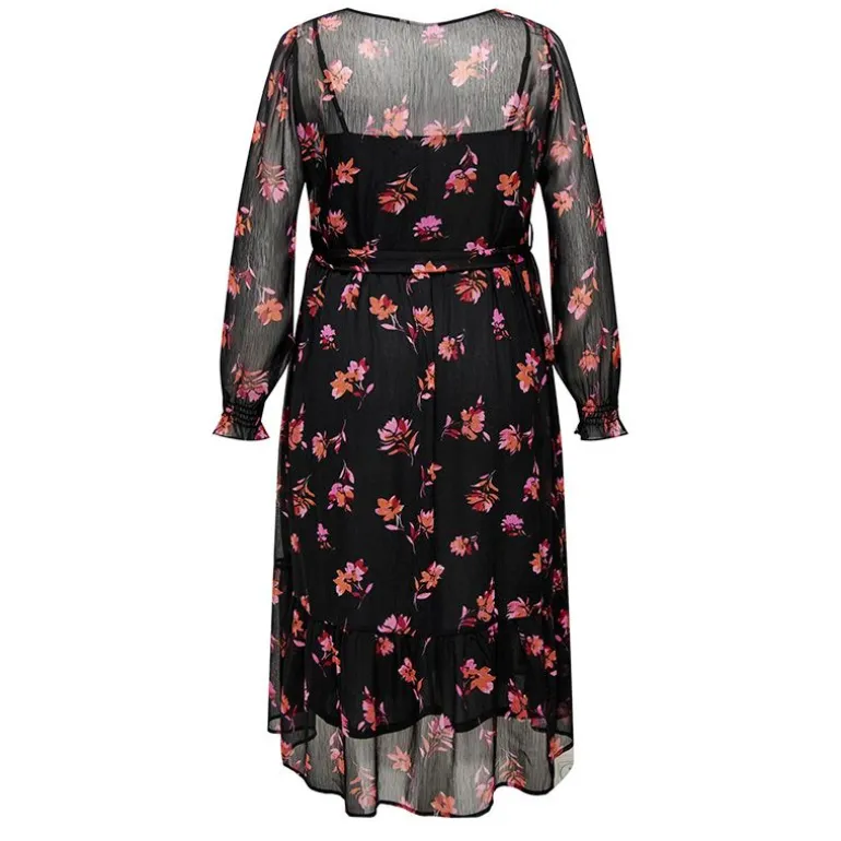 Robe longue noire à fleurs mi transparent Femme ONLY CARMAKOMA