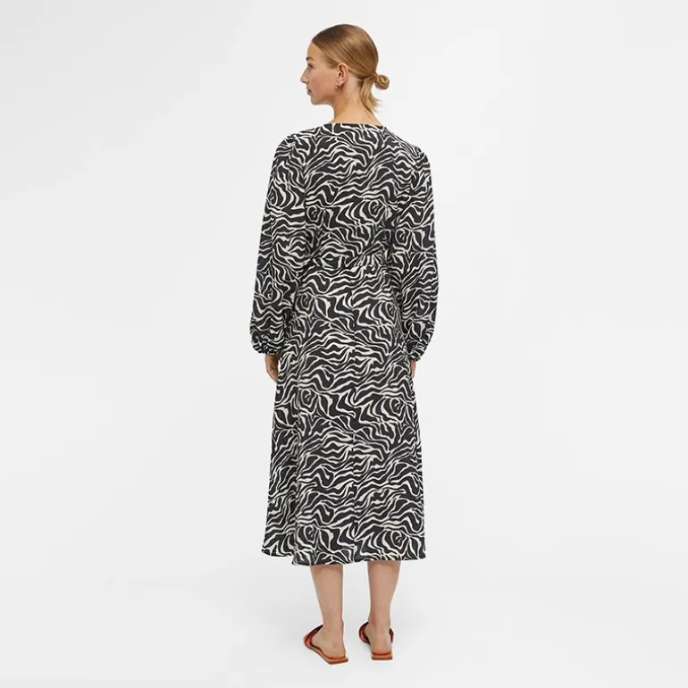 Robe manches ballons col V à motif Femme OBJECT