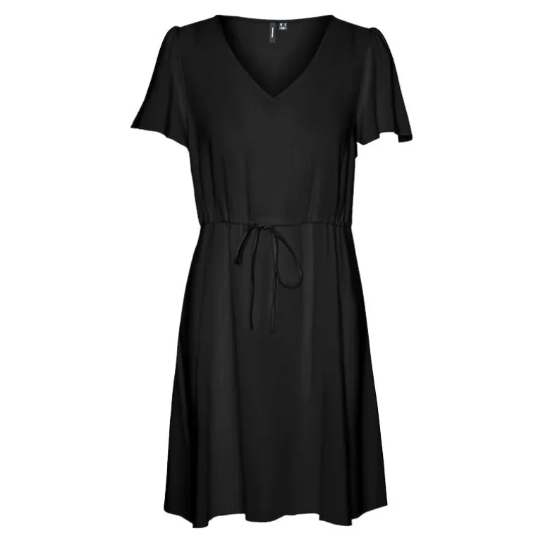 Robe manches courtes col v noir Femme VERO MODA