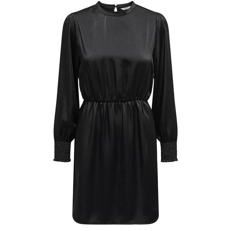 Robe manches longues cocktail noire satinée Femme ONLY