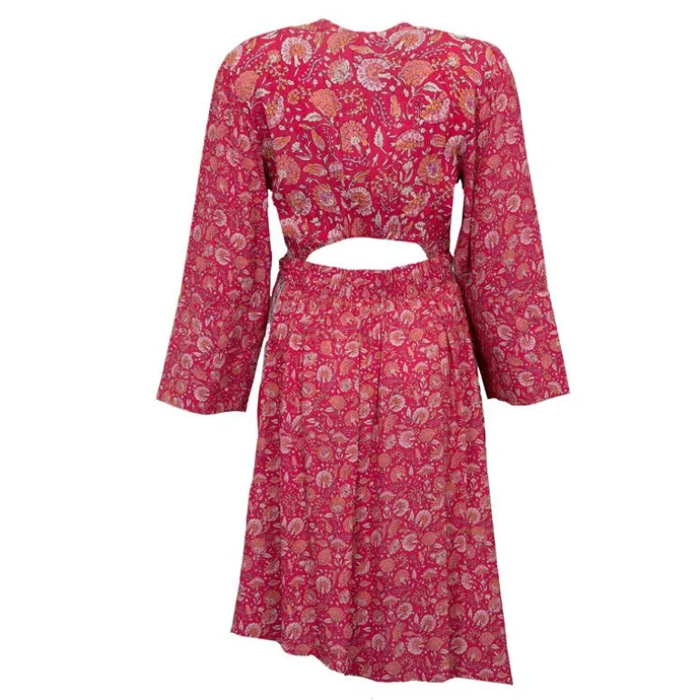 Robe mi longue asymétrique dandy imprimé fleuri fuschia Femme ANTIK BATIK