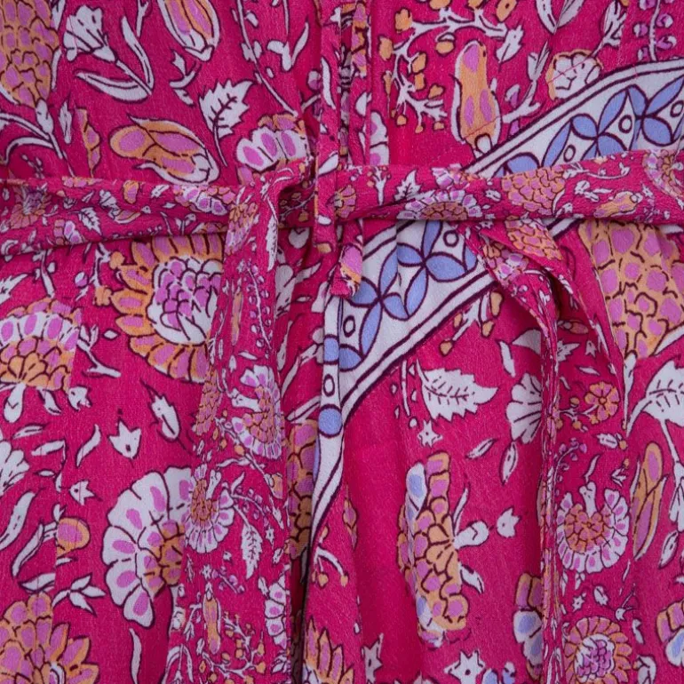 Robe mi longue asymétrique dandy imprimé fleuri fuschia Femme ANTIK BATIK