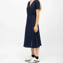 Robe mi longue marine ruby col V manches courtes Femme LA PETITE ETOILE