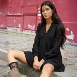 Robe midi Gia oversize col V broderie anglaise Femme OBJECT