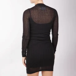 Robe moulante courte maille fine doublure col montant noire Femme CALVIN KLEIN