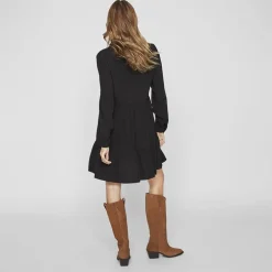 Robe noire à volants col chemise vimorose Femme VILA