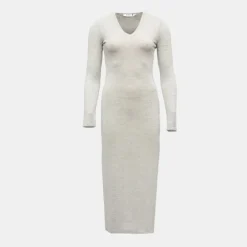Robe pull cintrée col v grigio melangé Femme PLEASE