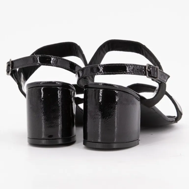 Sandales basses à talons épais noir brillant Femme XAVIER DANAUD
