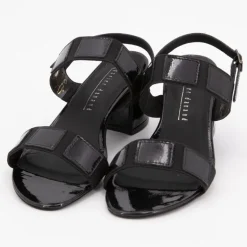 Sandales basses à talons épais noir brillant Femme XAVIER DANAUD