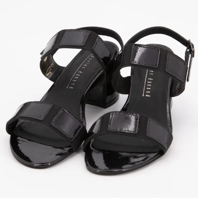 Sandales basses à talons épais noir brillant Femme XAVIER DANAUD