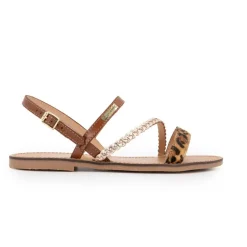 Sandales batresse leopard tan avec tresse en cuir dorée Femme LES TROPEZIENNES PAR M.BELARBI