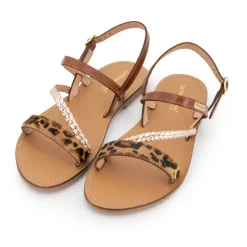 Sandales batresse leopard tan avec tresse en cuir dorée Femme LES TROPEZIENNES PAR M.BELARBI