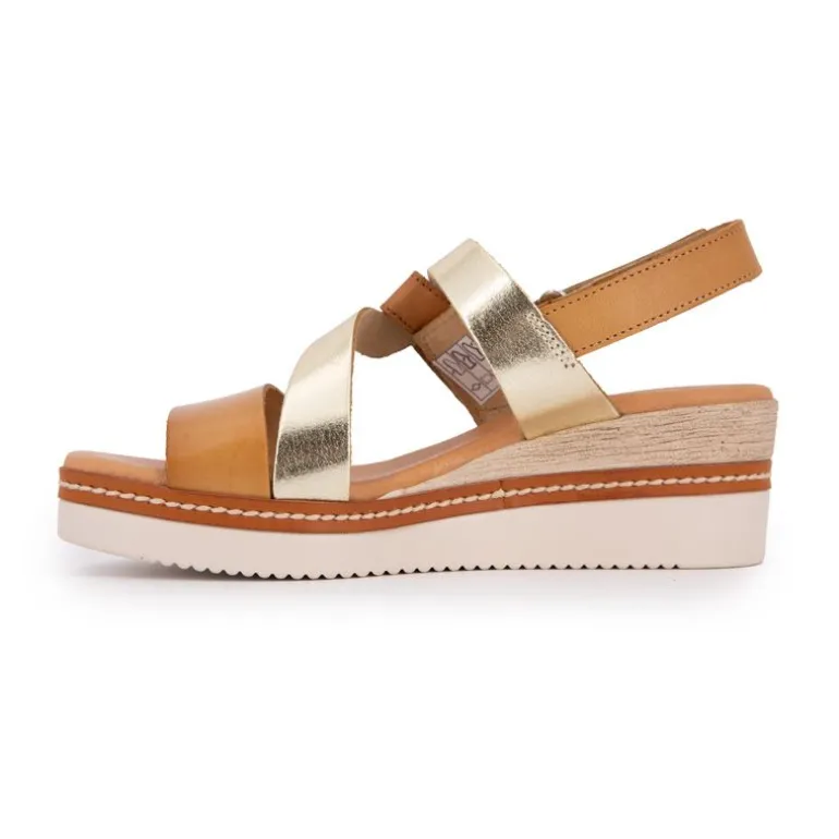 Sandales compensée cuir à scratch tan goldFemme BIOSTOCK