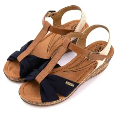 Sandales compensées beige et bleu Femme ROMIKA