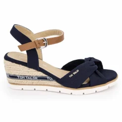 Sandales compensées couleur Navy semelle en corde Femme TOM TAILOR