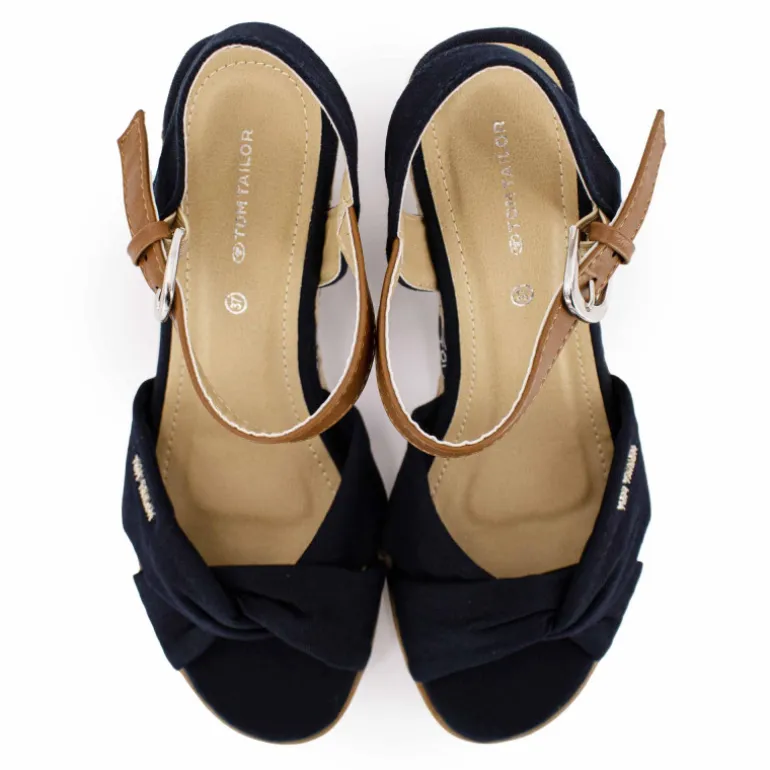 Sandales compensées couleur Navy semelle en corde Femme TOM TAILOR