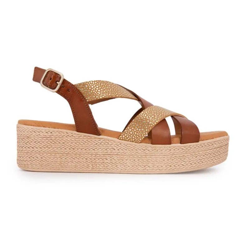 Sandales compensées cuir gold imprimé croco Femme BIOSTOCK
