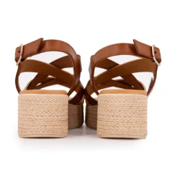 Sandales compensées cuir gold imprimé croco Femme BIOSTOCK