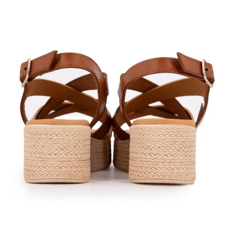 Sandales compensées cuir gold imprimé croco Femme BIOSTOCK