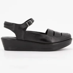 Sandales compensées cuir noir avec boucle Femme XAVIER DANAUD