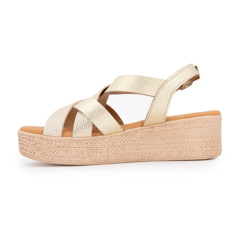 Sandales compensées gold imprimé croco Femme BIOSTOCK