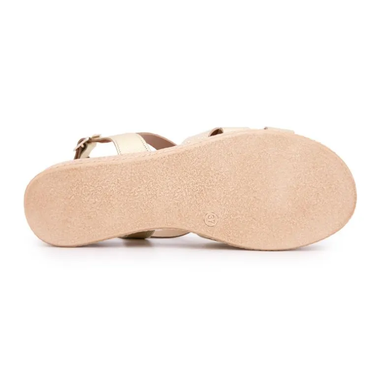 Sandales compensées gold imprimé croco Femme BIOSTOCK