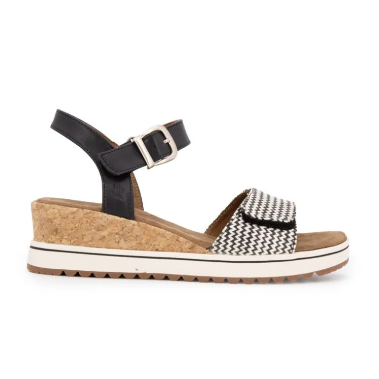 Sandales compensées imprimé graphique à scratch semelle liège black Femme ROMIKA