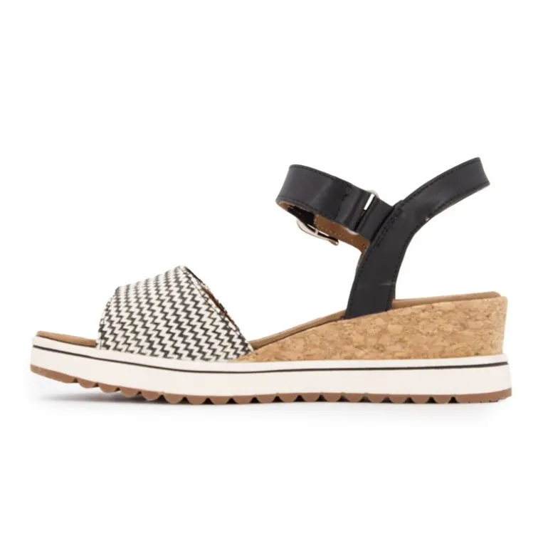 Sandales compensées imprimé graphique à scratch semelle liège black Femme ROMIKA