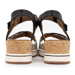 Sandales compensées imprimé graphique à scratch semelle liège black Femme ROMIKA
