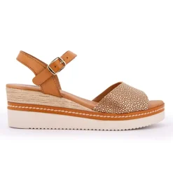 Sandales compensées marron à motif Femme BIOSTOCK