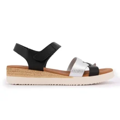 Sandales compensées noir argenté Femme BIOSTOCK