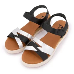 Sandales compensées noir argenté Femme BIOSTOCK