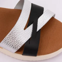 Sandales compensées noir argenté Femme BIOSTOCK