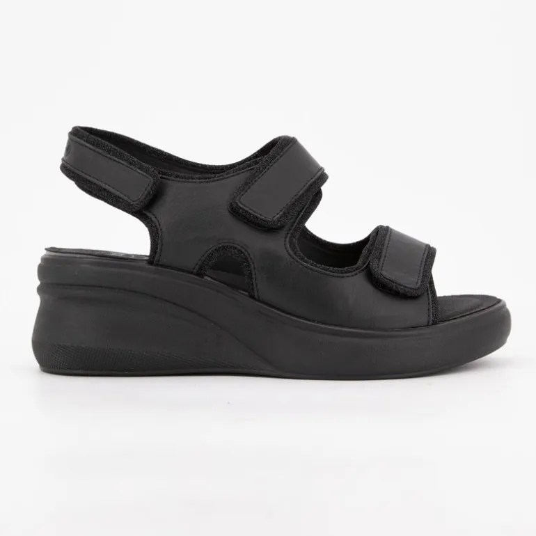 Sandales compensées noires cuir giuly avec deux scratchs Femme SCHOLL