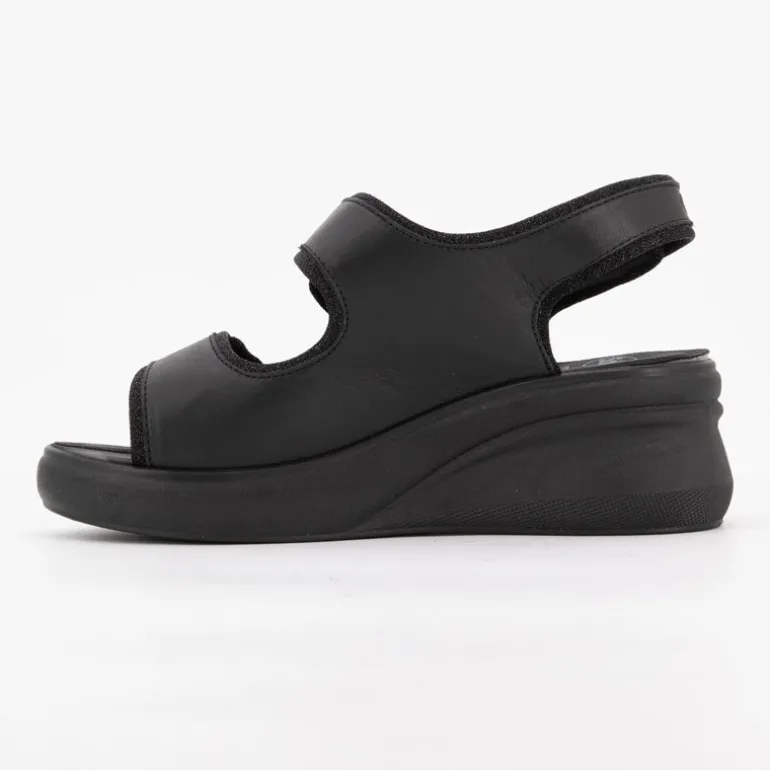 Sandales compensées noires cuir giuly avec deux scratchs Femme SCHOLL