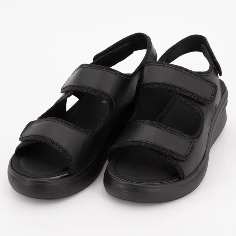 Sandales compensées noires cuir giuly avec deux scratchs Femme SCHOLL