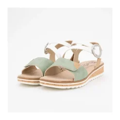 Sandales compensées sauge boucle dorée à scratch Femme ROMIKA