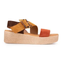 Sandales cuir boucle effet écailles de tortue nuances de marron Femme BIOSTOCK