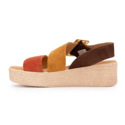 Sandales cuir boucle effet écailles de tortue nuances de marron Femme BIOSTOCK