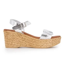 Sandales cuir craquelé argenté semelle corde Femme CARLA TORTOSA