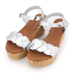 Sandales cuir craquelé argenté semelle corde Femme CARLA TORTOSA