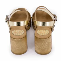 Sandales cuir croco brillant avec boucle talons effet bois Femme PORRONET