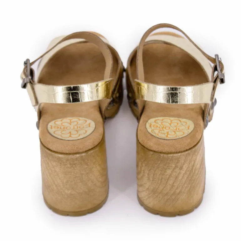 Sandales cuir croco brillant avec boucle talons effet bois Femme PORRONET