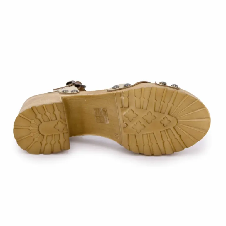 Sandales cuir croco brillant avec boucle talons effet bois Femme PORRONET